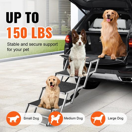 SucceBuy Dog Stair for Cars Wide Dog Car Steps Folding Portable Pet Steps Lightweight Aluminum for Car SUV and Truck 150 lbs