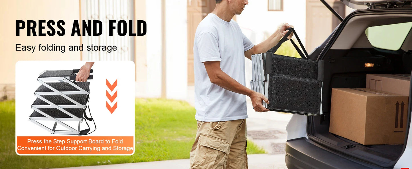 SucceBuy Dog Stair for Cars Wide Dog Car Steps Folding Portable Pet Steps Lightweight Aluminum for Car SUV and Truck 150 lbs