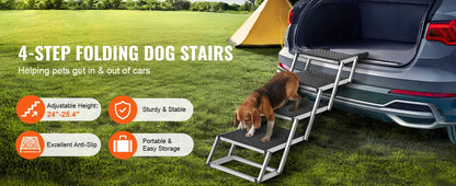 SucceBuy Dog Stair for Cars Wide Dog Car Steps Folding Portable Pet Steps Lightweight Aluminum for Car SUV and Truck 150 lbs