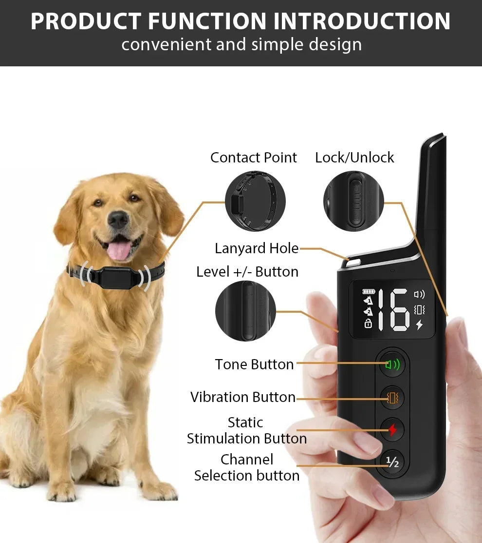 2024 New Electric Waterproof Dog Training Collar Rechargeable Remote Control Static Shock Vibration Anti Bark Collars for Dogs