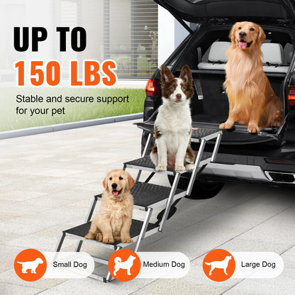 SucceBuy Dog Stair for Cars Wide Dog Car Steps Folding Portable Pet Steps Lightweight Aluminum for Car SUV and Truck 150 lbs