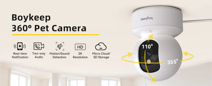 BoyKeep 3MP 5G/2.4GHz WiFi Indoor Home Security IP Smart Pet Dog Camera Automatic Tracking 24/7 Video Surveillance Camera